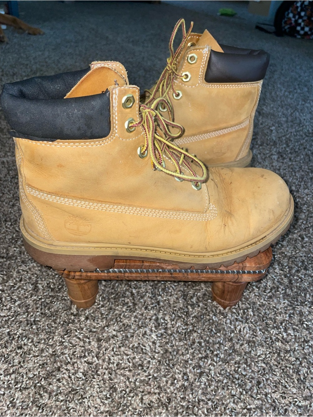 Timberland Wheat Tan Leather Work Boots with Black Collar